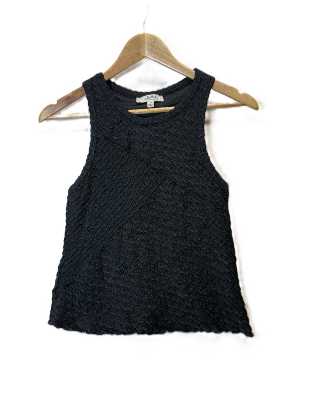 Atelier by Kirious Black Textured Tank Top Womens Medium Sleeveless Stretch Knit